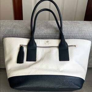 kate spade Two-Tone Cream and dark Navy Leather Tote